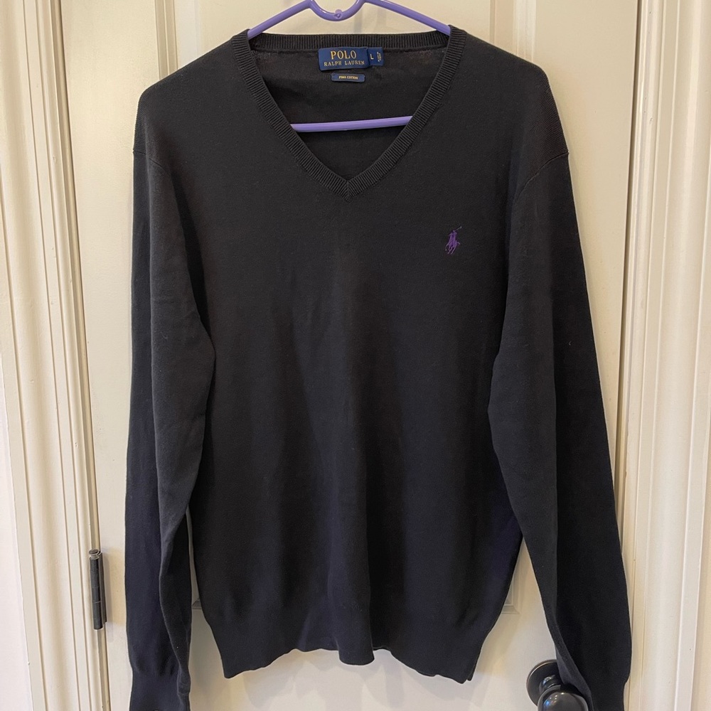 Black lightweight Polo V-neck sweater
